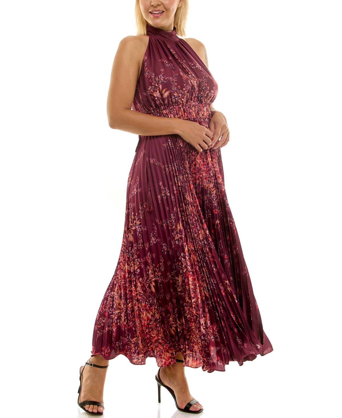 Taylor Plus Size Halter Neck Sleeveless Printed Maxi Dress In Red