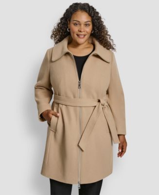 DKNY Plus Size Belted Zip-Up Wool Coat Macy's