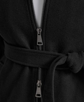 Plus Size Belted Zip-Up Wool Coat