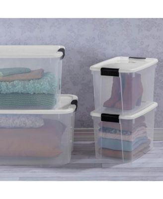 30 Qt Clear Plastic Stackable Storage Bin w/ Latch Lid, White (6 Pack)