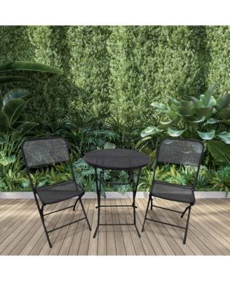 Padova Foldable 3 Piece Steel Bistro Dining Set, Black