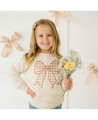 Little and Big Girls Gingham Bow Patch Sweatshirt