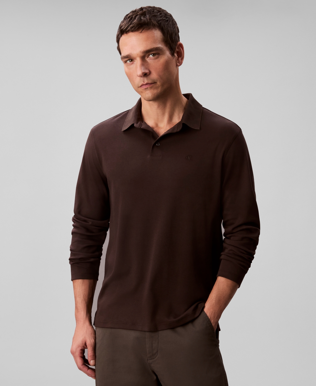 Calvin Klein Men's Long Sleeve Polo Shirt In Brown