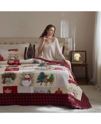 Christmas Snowman Reversible 3-Pc. Quilt Bedspread Set, Queen