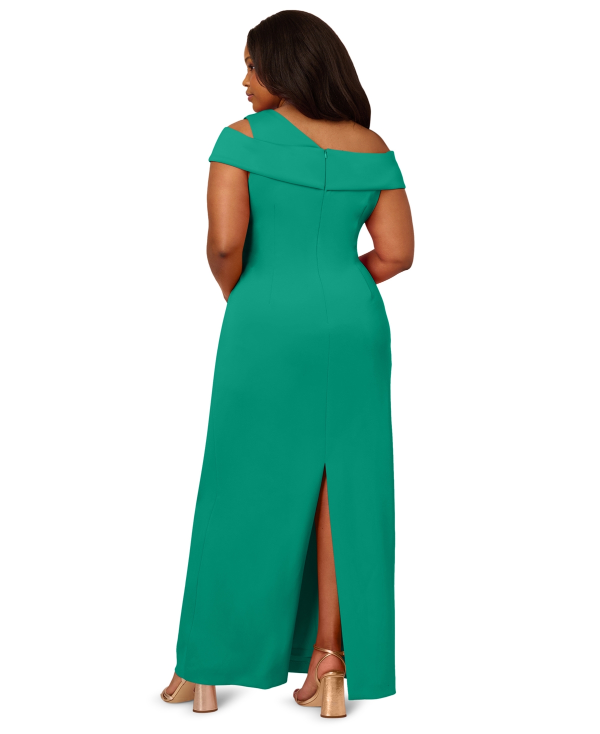 Adrianna Papell Plus Size Asymmetrical Draped Gown In Green