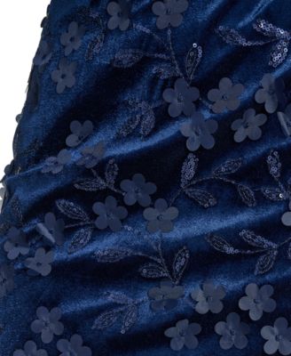 Petite Jewel Neck Long Sleeve Velvet Cocktail Dress