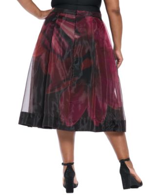 Plus Size Pleated Organza Midi Skirt