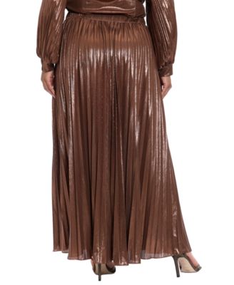 Plus Size Pleated Foil Knit Maxi Skirt