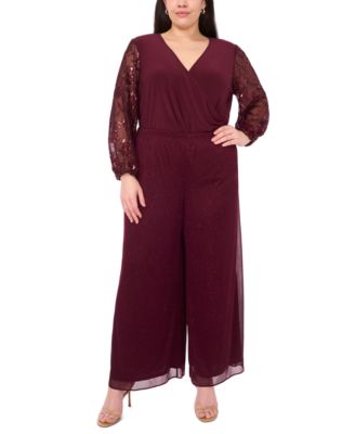 Plus Size Mixed Media Surplice Sequin Top