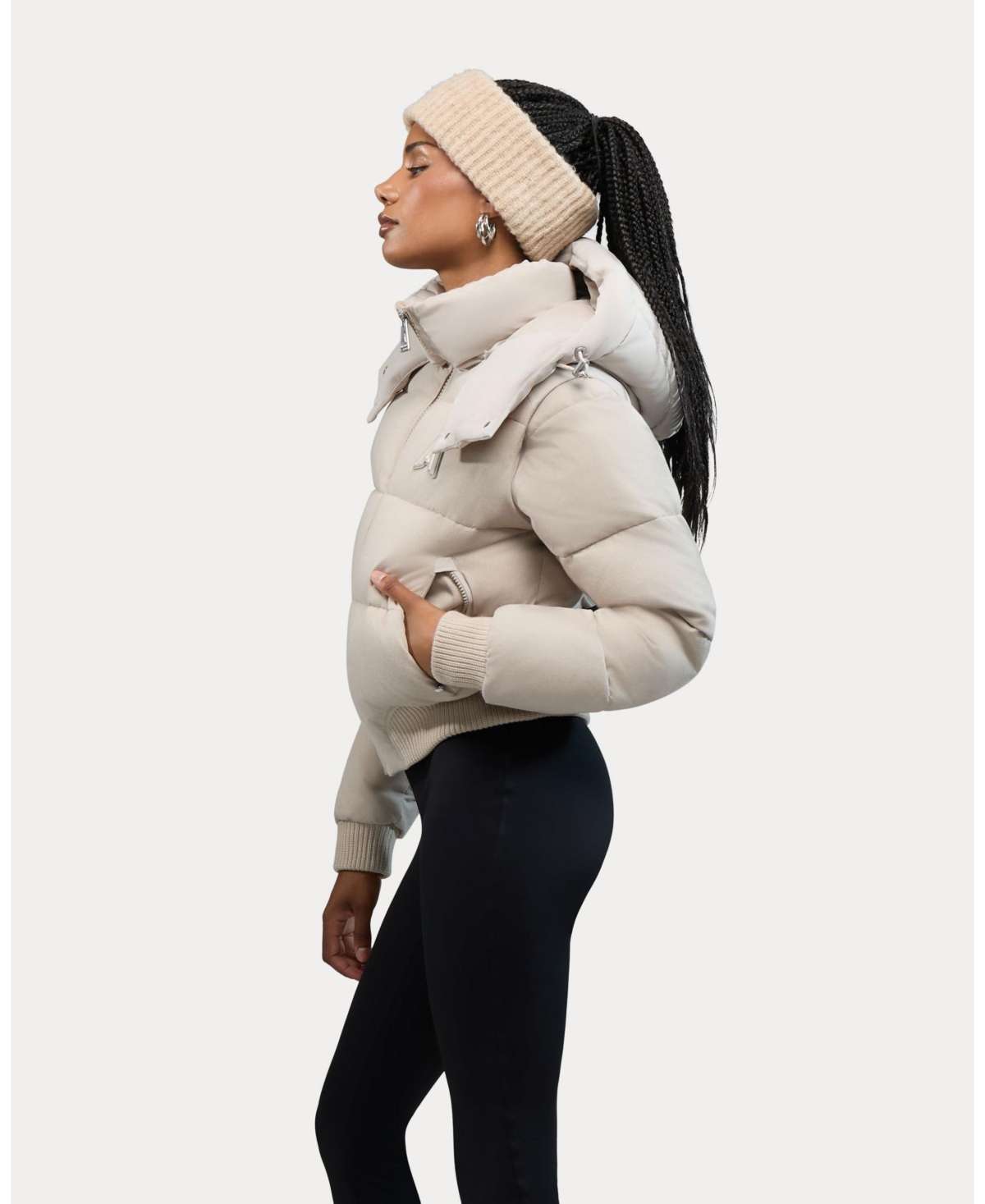Alpenhaus Pariset Cropped Puffer Bomber With Detachable Sleeves In Neutral