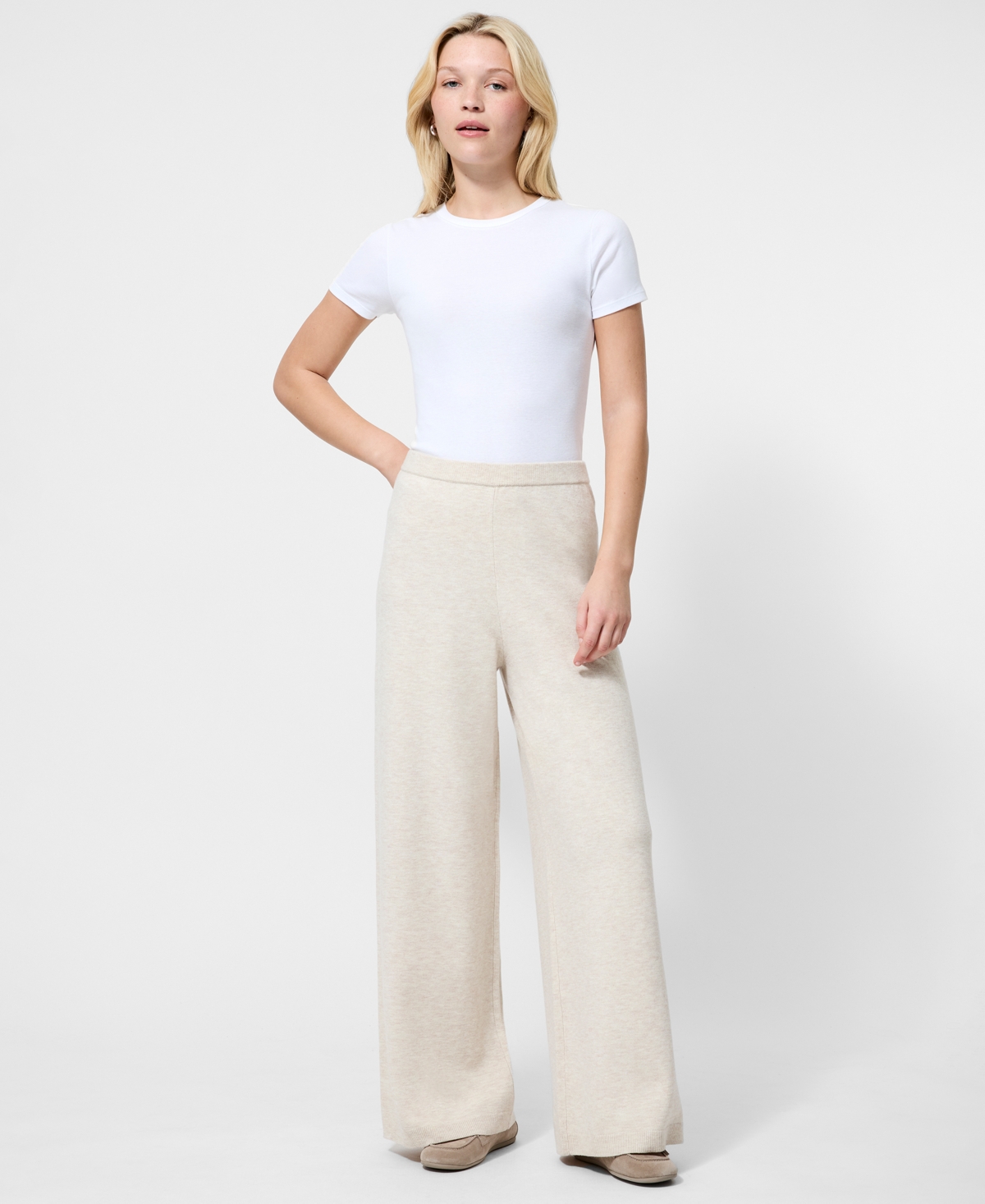 French Connection Marley Knit Wide Leg Pants In White