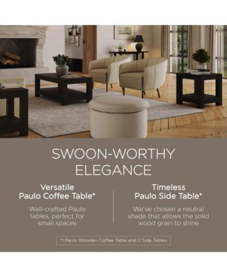 Paulo Wooden Coffee Table with Set of 2 Side Tables, Weathered Black