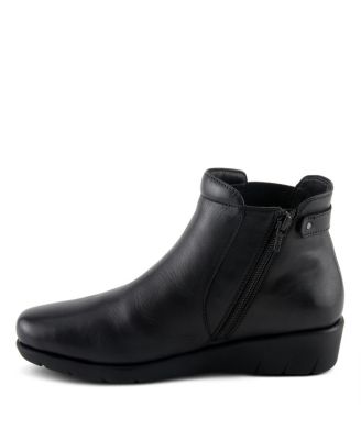 Apso Leather Wedge Bootie with Elastic Panel, Inside Zipper, and Removable Insole