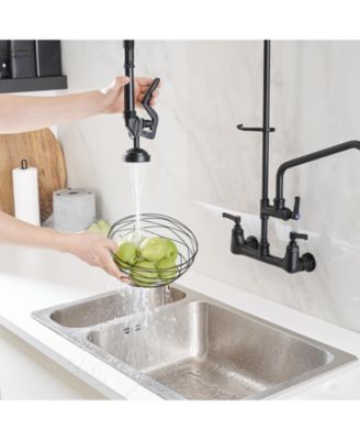 Commercial Restaurant Pull Down 2-Handle Wall Mount Pre-Rinse Spray Utility Kitchen Faucet in Polished Chrome