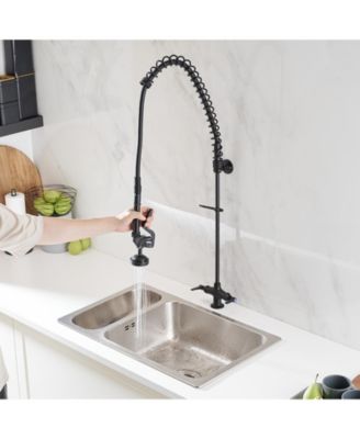 Commercial Restaurant Pull Down 2-Handle Wall Mount Pre-Rinse Spray Utility Kitchen Faucet in Matte Black