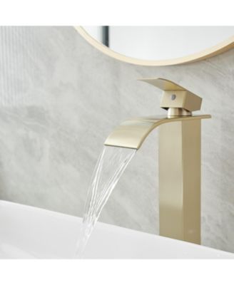 Waterfall Single Hole Single Handle Bathroom Vessel Sink Faucet With Supply Hose in Brushed Gold