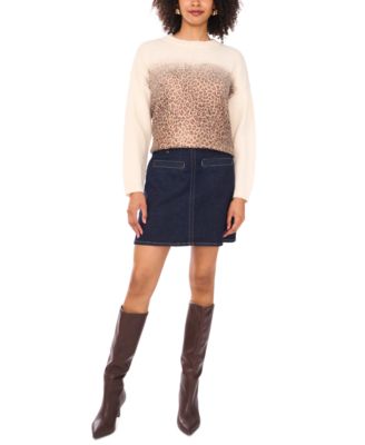 Women's Animal-Print Crewneck Long Sleeve Sweater