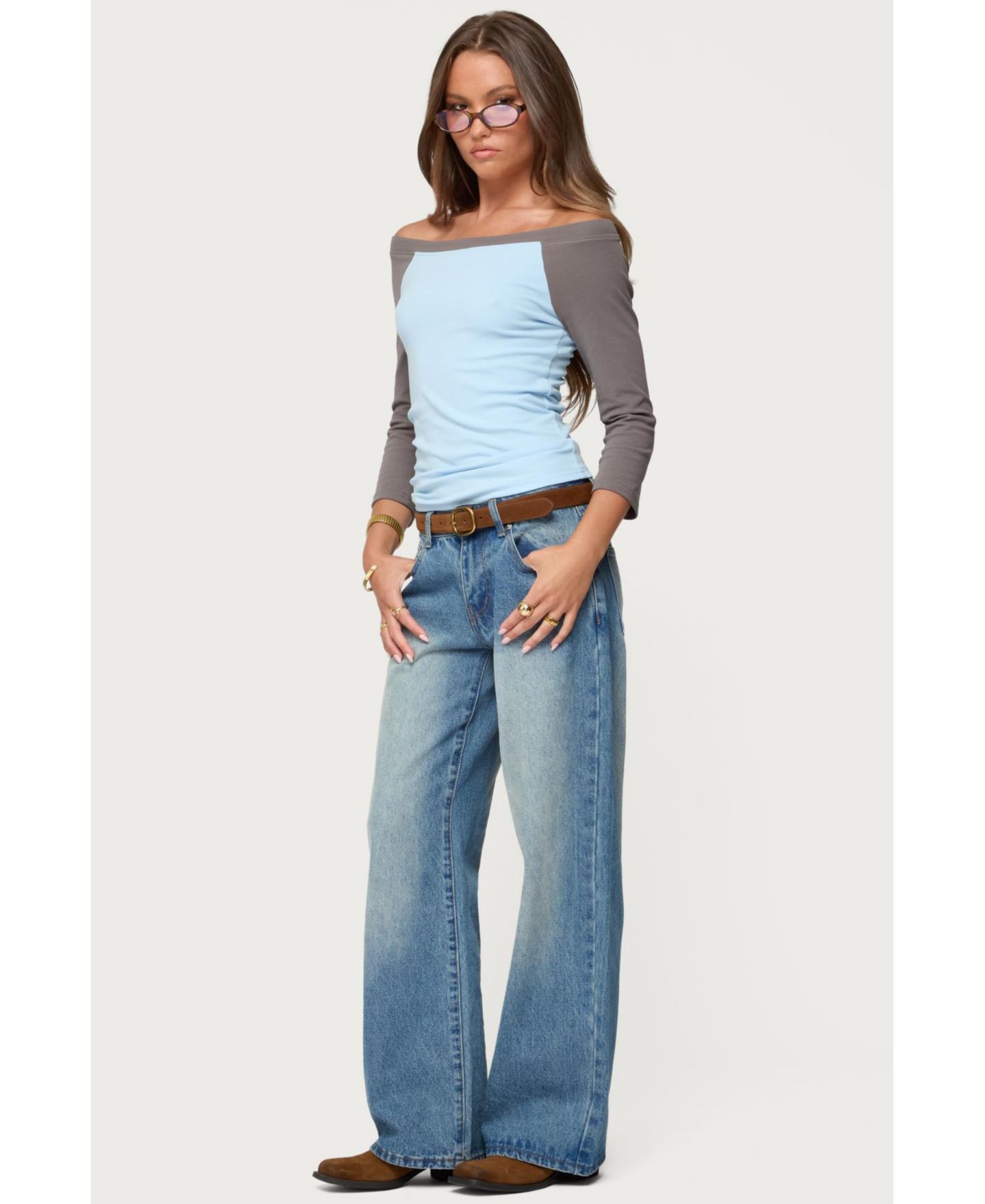 Женский топ Edikted Keri Boat Neck Contrast Raglan, цвет: Светлый синий — фото 5