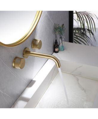 Two-Handle Wall-Mounted Bathroom Sink Faucet in Brushed Gold Finish