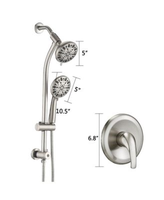 Drill-Free Stainless Steel Slide Bar Combo Rain Showerhead 7-Setting Hand, Dual Shower Head Spa System (Rough-in Valve Included)
