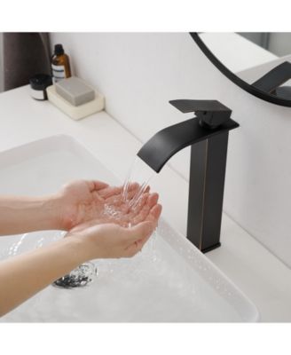 Waterfall Single Hole Single Handle Bathroom Vessel Sink Faucet With Pop-up Drain Assembly in Oil Rubbed Bronze