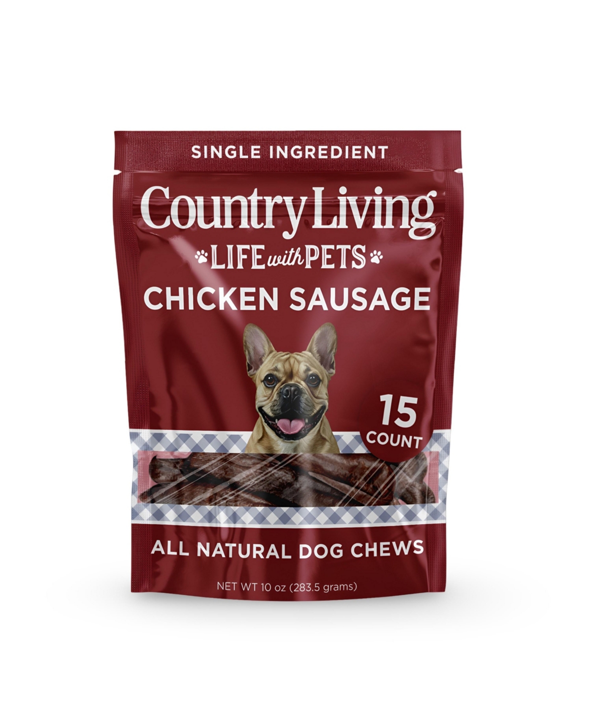 Country Living 4"-5" Beef Flavored Chicken Sausage Dog Treats – 15 Count Bag – Soft & Chewy, High-Protein Training & Reward Treats – Grain-Free, No Ar