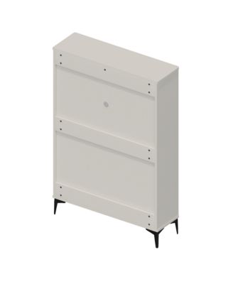 Modern White Shoe Cabinet 3 Flip-Drawer