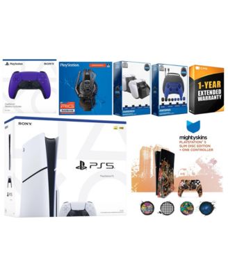 Playstation 5 Slim Disc with Extra Starlight Blue Controller, Plantronics Headset, Gamer Kit, Charge Dock and MightySkins Decal Voucher + 1 Year