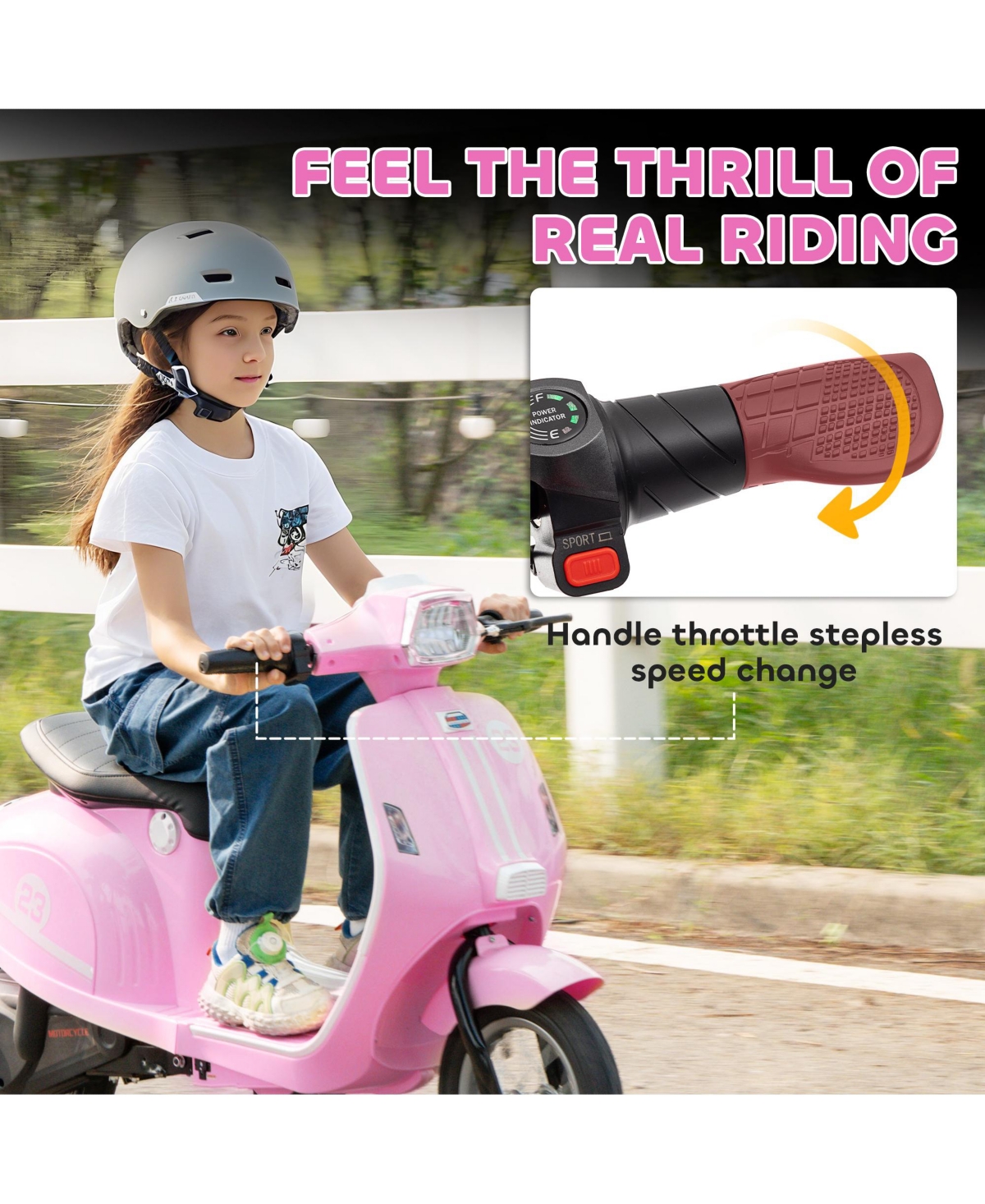 Qaba 24V Kids Motorcycle with Rear Suspension, Lights for 8-12 Years,