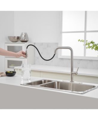 Single Handle Pull-Down Sprayer 1 Spray High Arc Kitchen Faucet With Deck Plate in Brushed Nickel