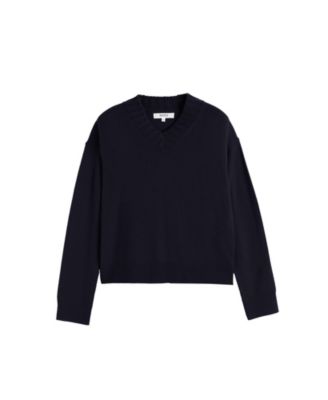 Women's Wool-Cashmere Ribbed V-neck Sweater