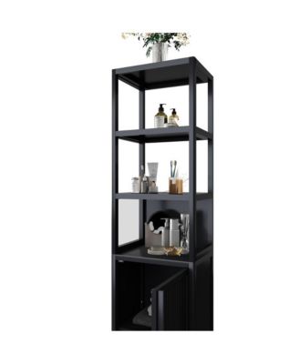 BLACK Slim Tall Cabinet Shutter Door +3 Tier Shelves
