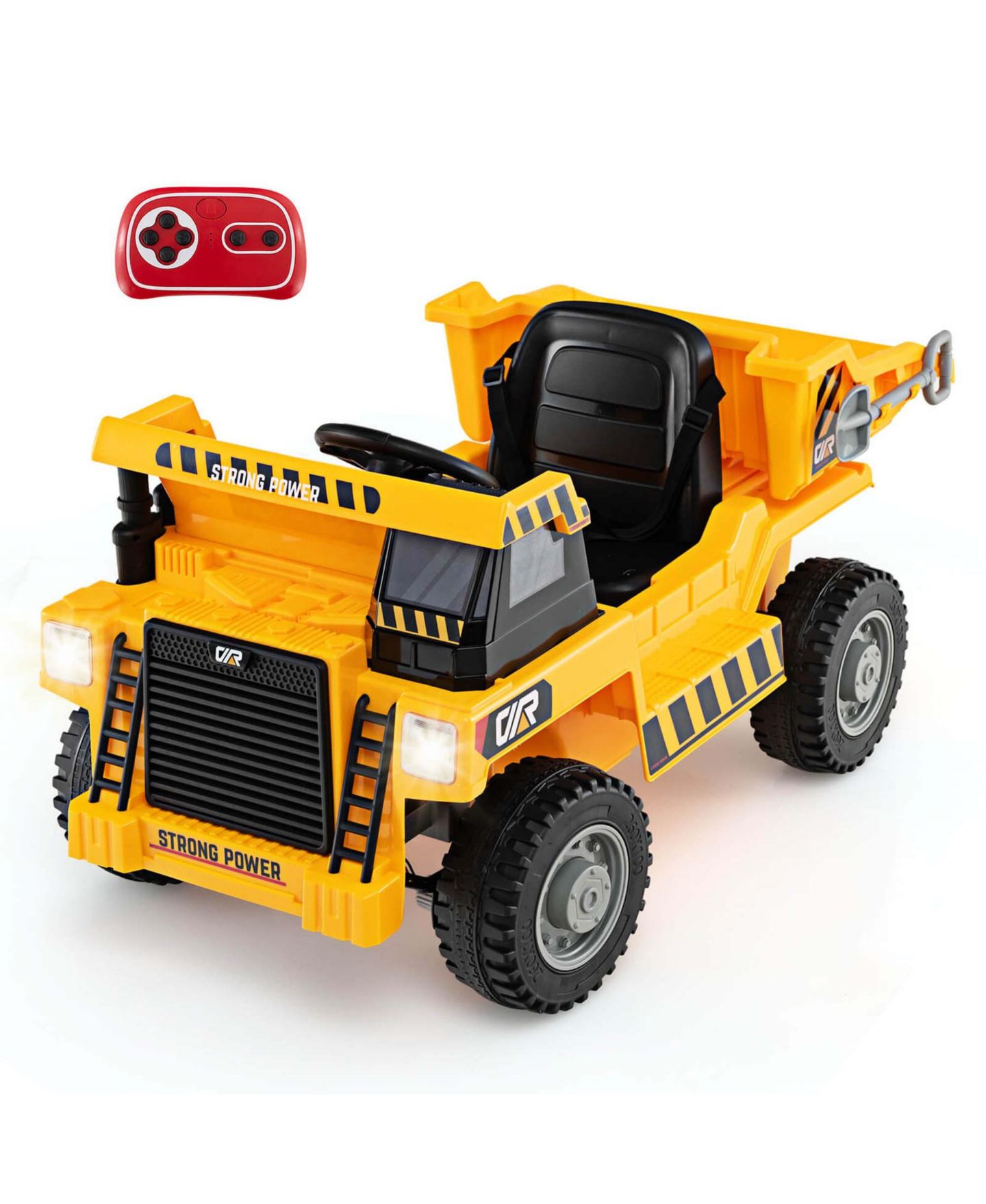 Детская игрушка Costway Ride-On Dump Truck with Remote Control and LED Lights, от 3 лет, цвет: Жёлтый — фото 1