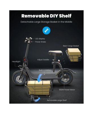 Adults  Electric Scooter: Foldable, 550W Motor (18.6 MPH/20 Miles), Large Middle Basket & Seat – Perfect for Pets & Cargo