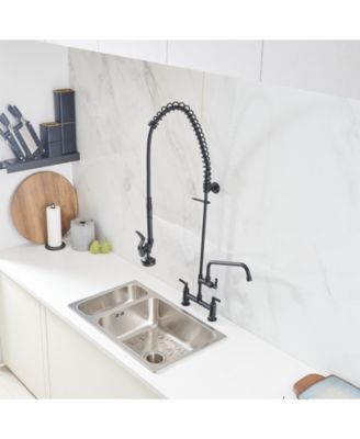 Commercial Restaurant Pull Down 2-Handle Wall Mount Pre-Rinse Spray Utility Kitchen Faucet