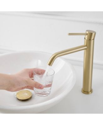 Modern Single Hole Single Handle Vessel Bathroom Vanity Sink Faucet With Pop Up Drain Without Overflow