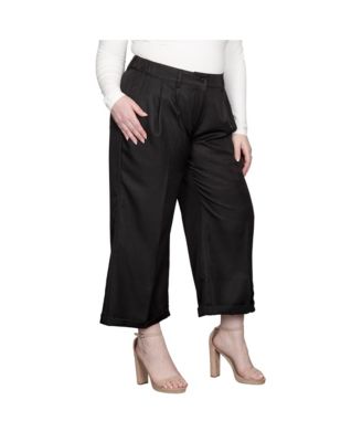 Plus Size Pleated Front Cropped Wide Leg Pants
