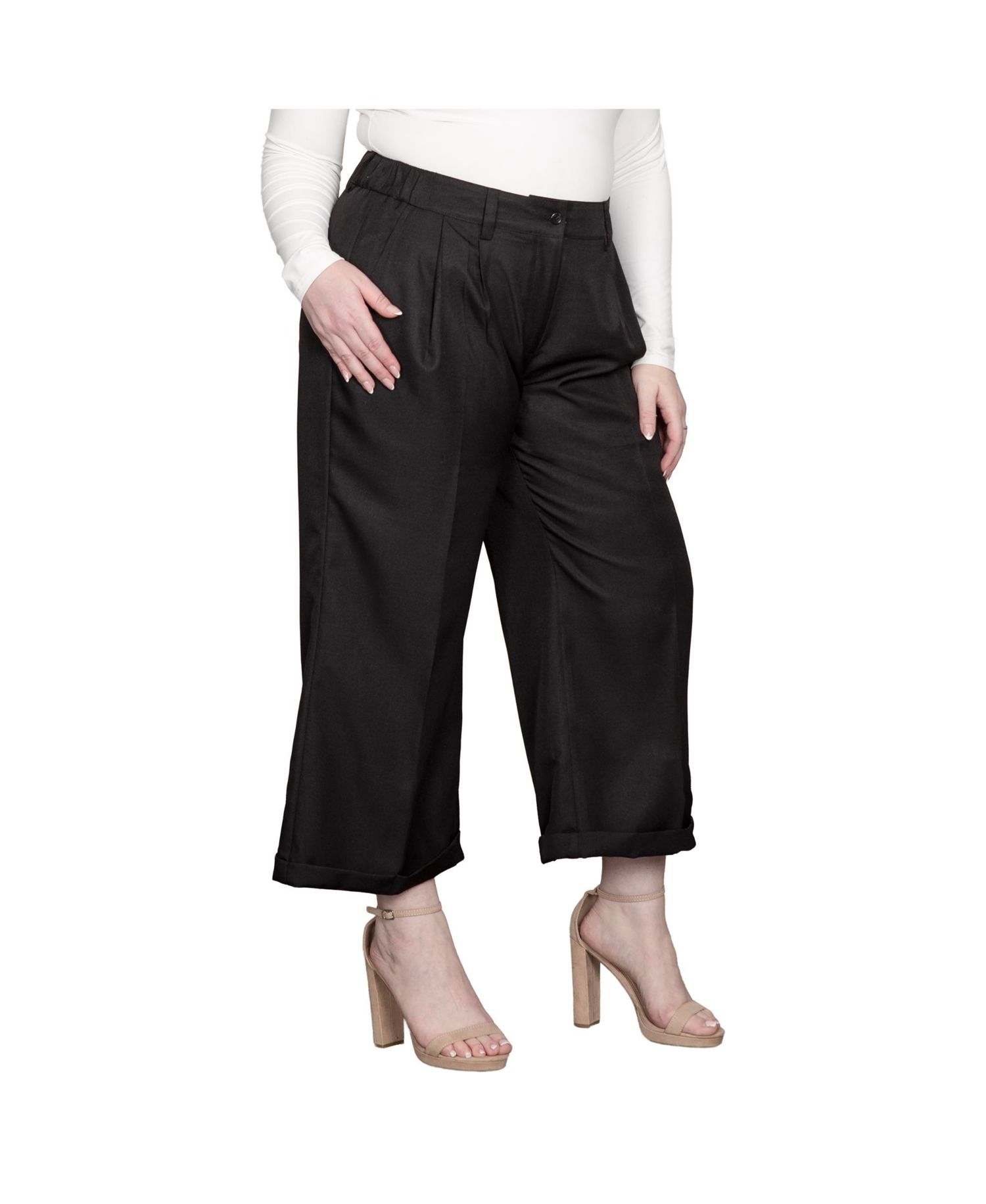 Plus Size Pleated Front Cropped Wide Leg Pants