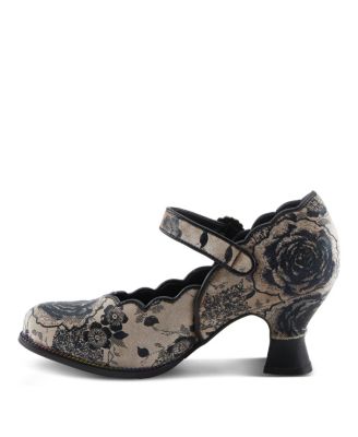 Women's Adodora-Prit Baroque Mary Janes with Velvet and Leather Upper, Scalloped Edges, Antique Buckle, Cushioned Insole, and Sculpted Heel