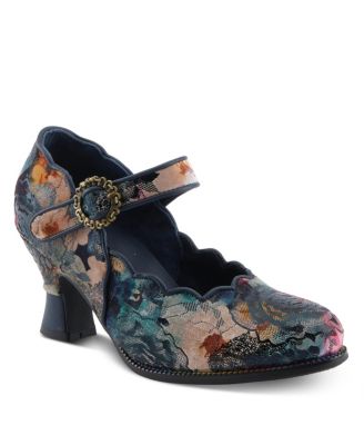 Women's Adodora-Prit Baroque Mary Janes with Velvet and Leather Upper, Scalloped Edges, Antique Buckle, Cushioned Insole, and Sculpted Heel