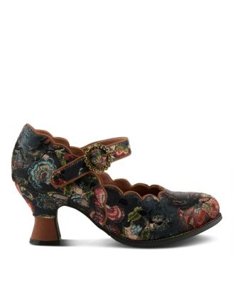 Women's Adodora-Prit Baroque Mary Janes with Velvet and Leather Upper, Scalloped Edges, Antique Buckle, Cushioned Insole, and Sculpted Heel