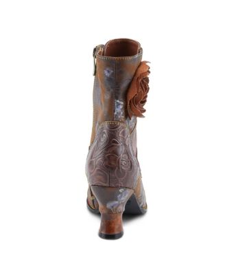 L’Artiste Women’s ROSELIA-STUNIN Lace-Up Booties with Handpainted Floral Details, Rainbow Stitching & Salsa Heel