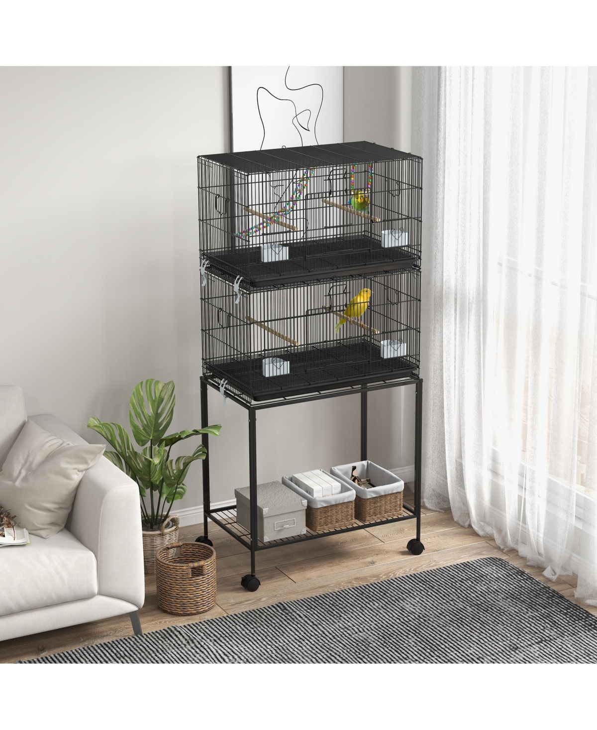 PawHut Double Stackable Bird Cage on Wheels w/ Sd for Canaries
