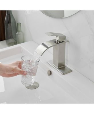 Waterfall Single Handle Single Hole Low-Arc Bathroom Faucet Bathroom Drip-Free Vanity Sink Faucet in Brushed Nickel