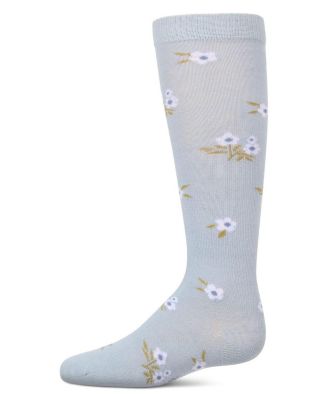 Little Girls Opaque Stretch Cotton "Blissful Bloom" Knee High Sock