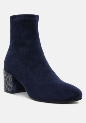 Rag and CO Womens Chena Rhinestones Embellished Block Heel Boots