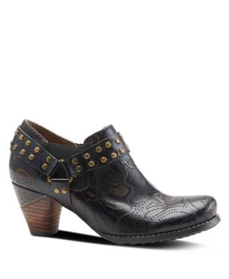 Women's Kacielou Western Shooties with Hand-Painted Leather, Elastic Goring, and Cone Heel – Burnished Embossed Booties for Everyday Glam