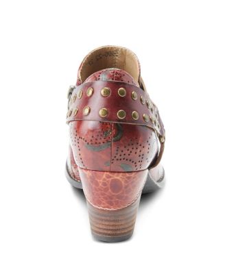 Women's Kacielou Western Shooties with Hand-Painted Leather, Elastic Goring, and Cone Heel – Burnished Embossed Booties for Everyday Glam