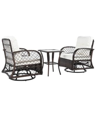 - 3-Piece Rattan Patio Set with Swivel Chairs & Table - Brown