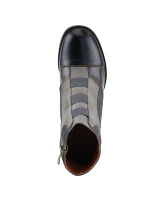 L’Artiste Women’s COPINE Multicolor Embossed Leather & Suede Booties with Velvet Lining and Chunky Heel